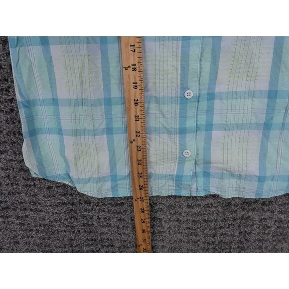 Columbia PFG Shirt Womens Medium White Blue Plaid Super Bahama Fishing Outdoor - Picture 8 of 15